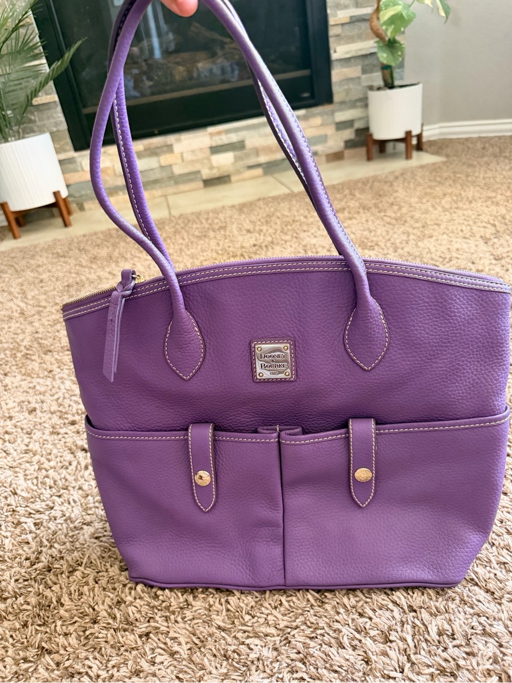 Dooney & Bourke Purple Pebble Grain Leather Pocket Tote
